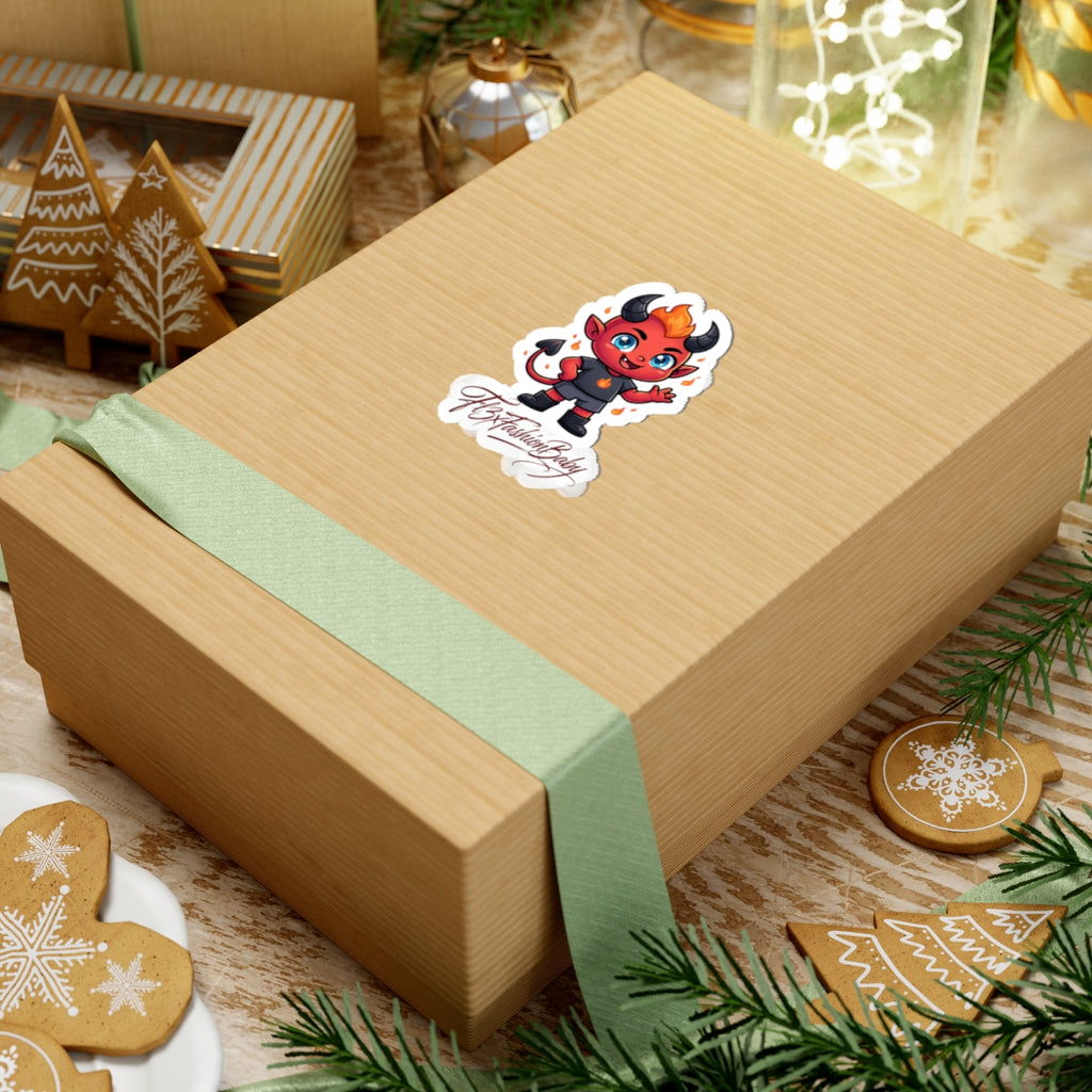 Cute Devil Character Kiss-Cut Sticker — "FlxFashionBaby" Logo