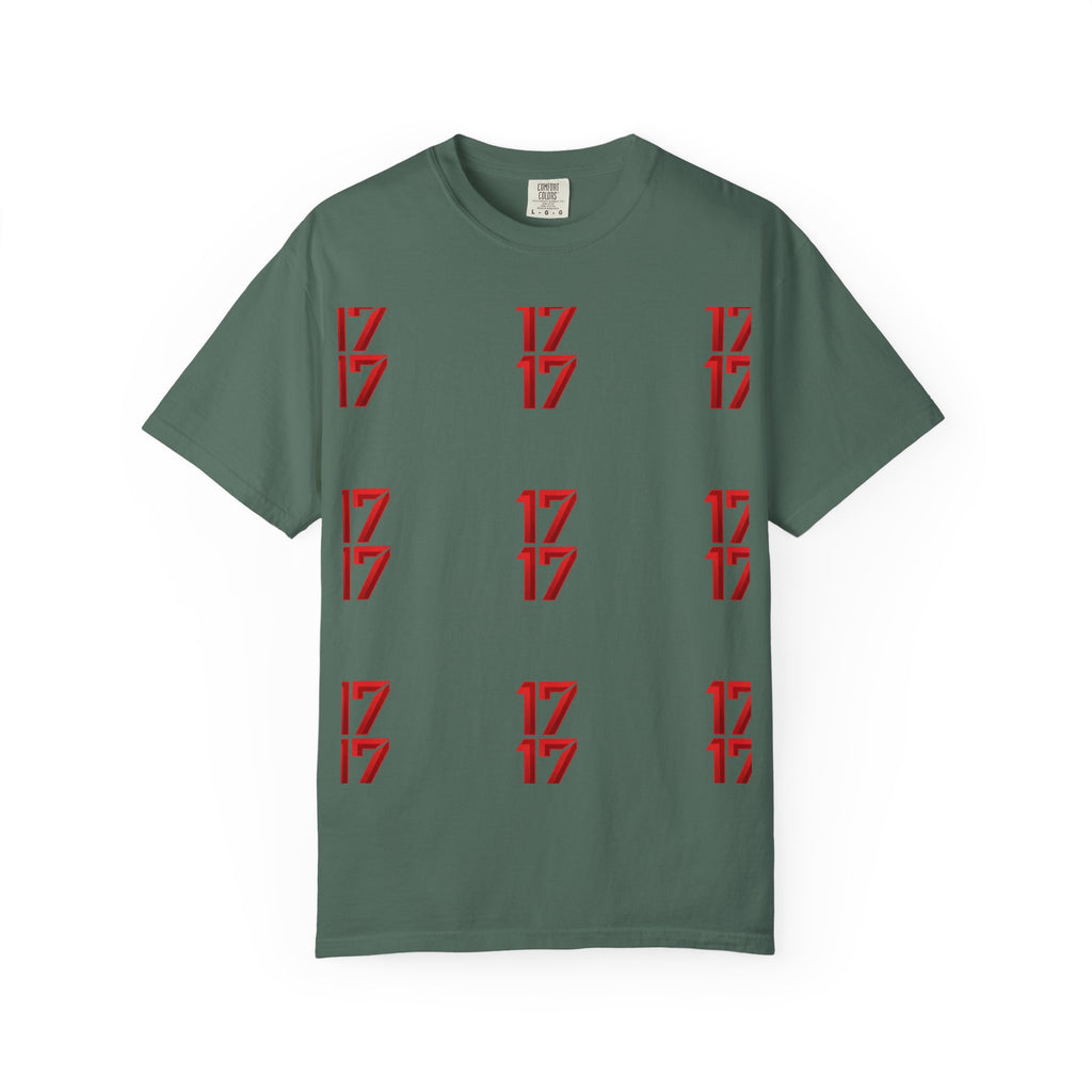17 Pattern Graphic T-Shirt — Repeating Red Logo Tee