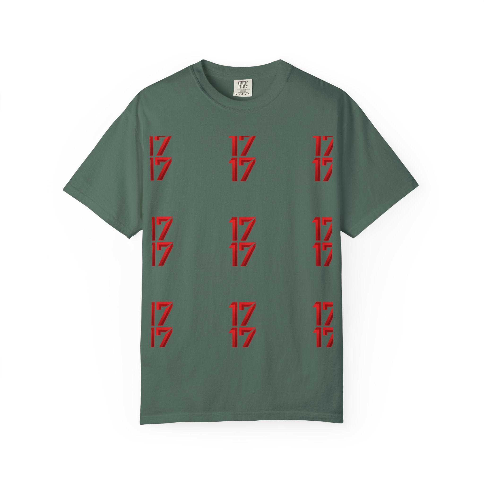 17 Pattern Graphic T-Shirt — Repeating Red Logo Tee