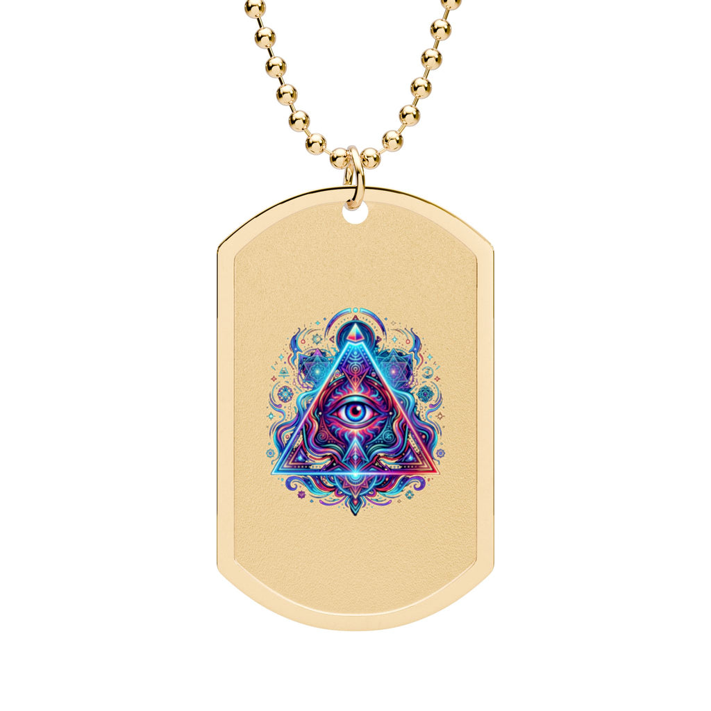 Mystic Eye Dog Tag — Psychedelic Triangle Pendant with Chain