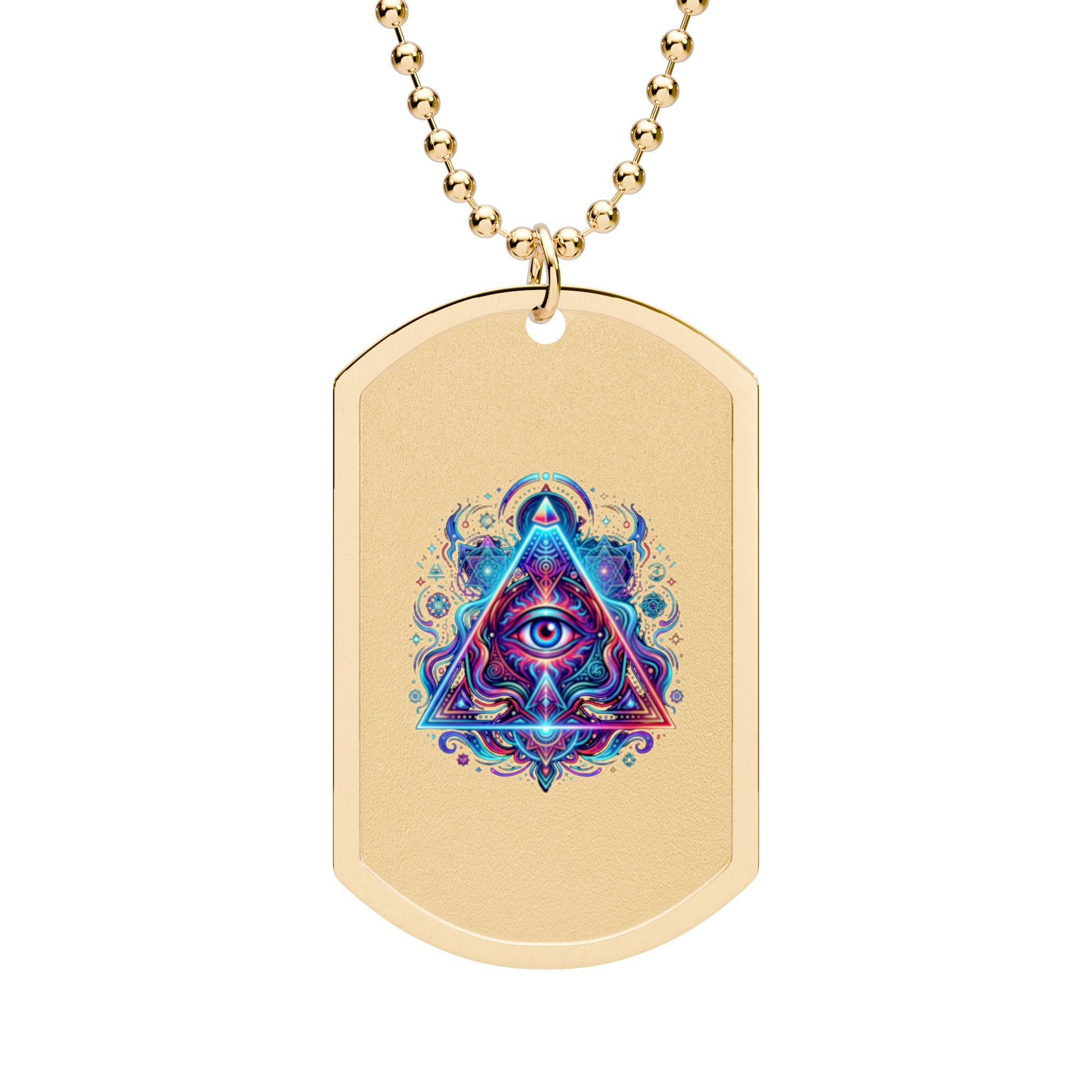 Mystic Eye Dog Tag — Psychedelic Triangle Pendant with Chain