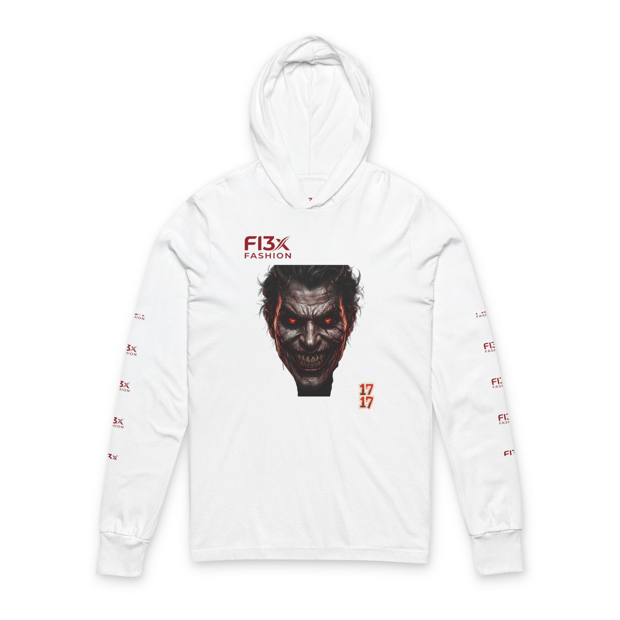 Horror Joker Face Hooded Long Sleeve Tee — Graphic Streetwear Top