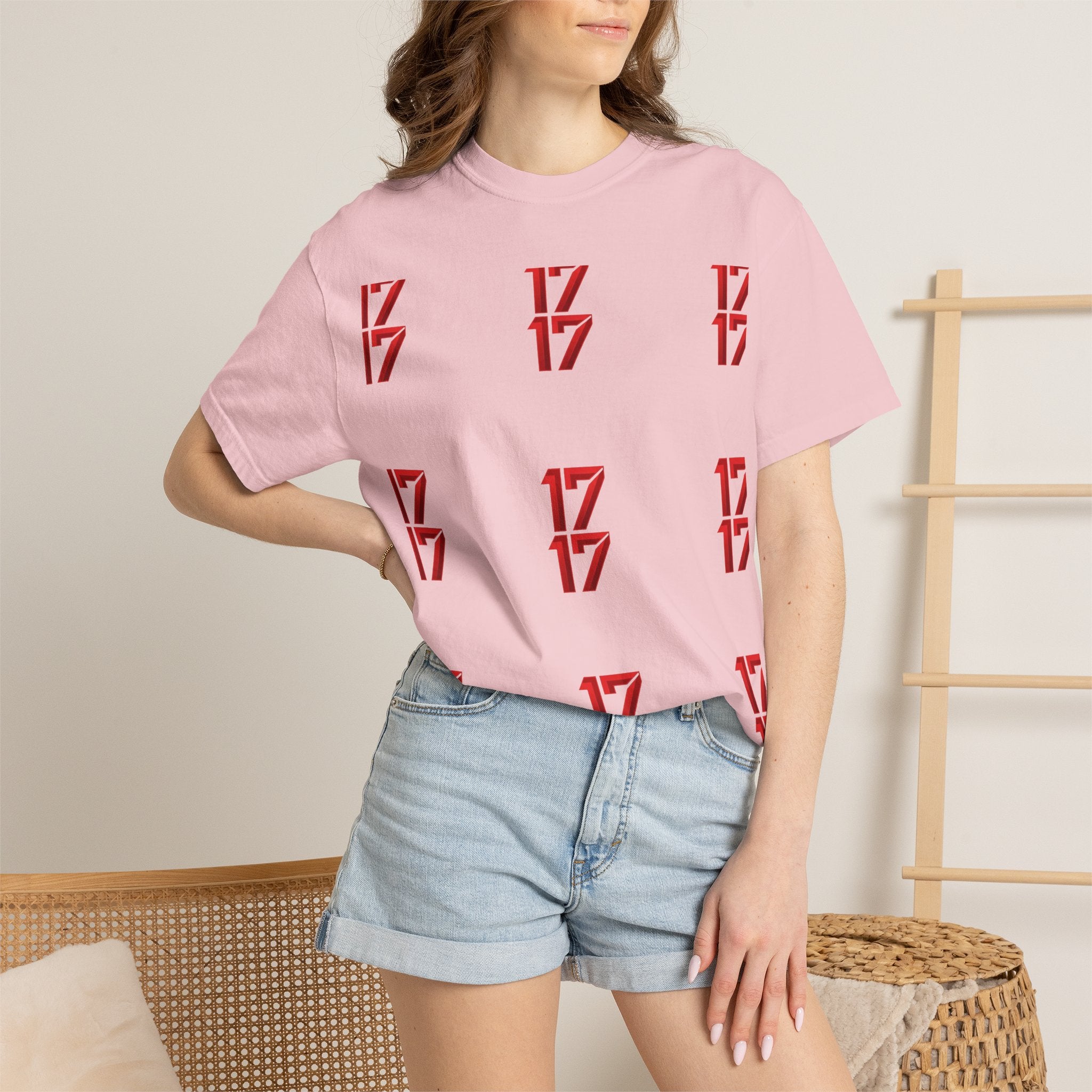 17 Pattern Graphic T-Shirt — Repeating Red Logo Tee