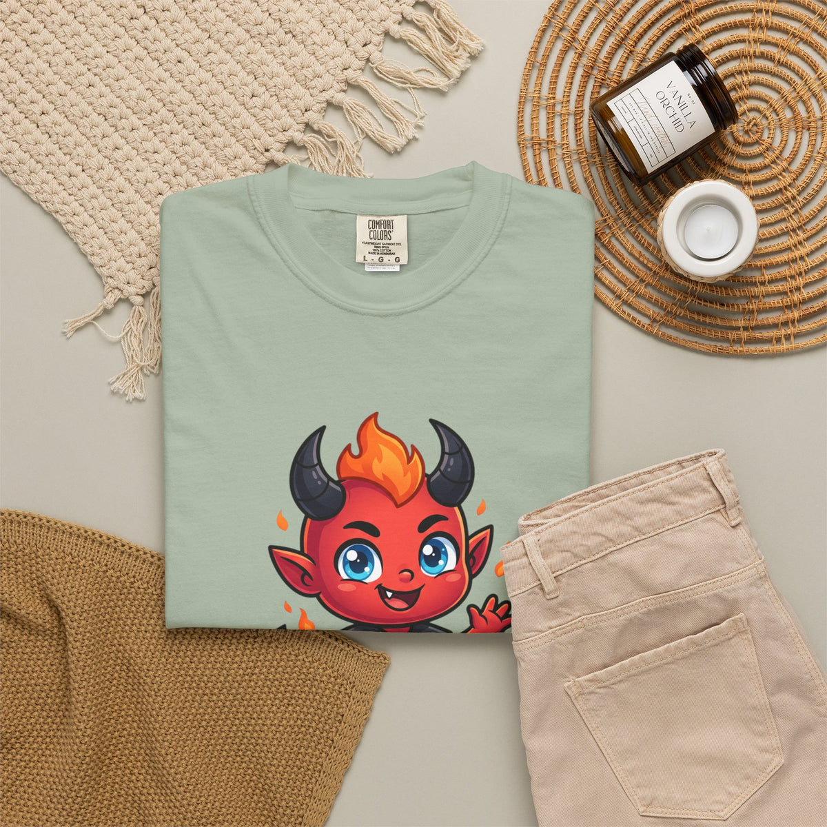 Devil Baby Graphic T-Shirt — Cute Red Demon Cartoon Tee with "FBfashionBaby" Script