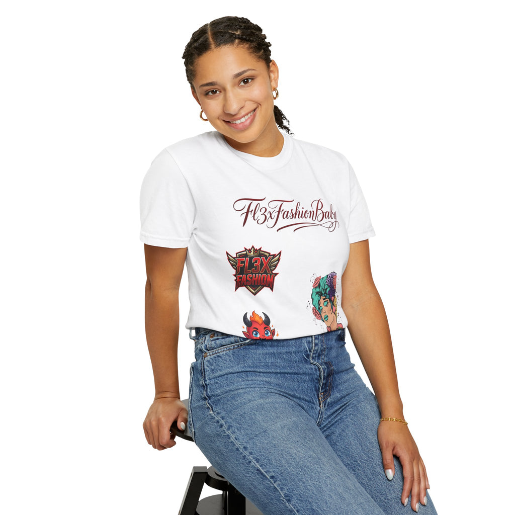 Artistic Floral Portrait T-Shirt — 'Fl3xFashionBaby' Graphic Tee