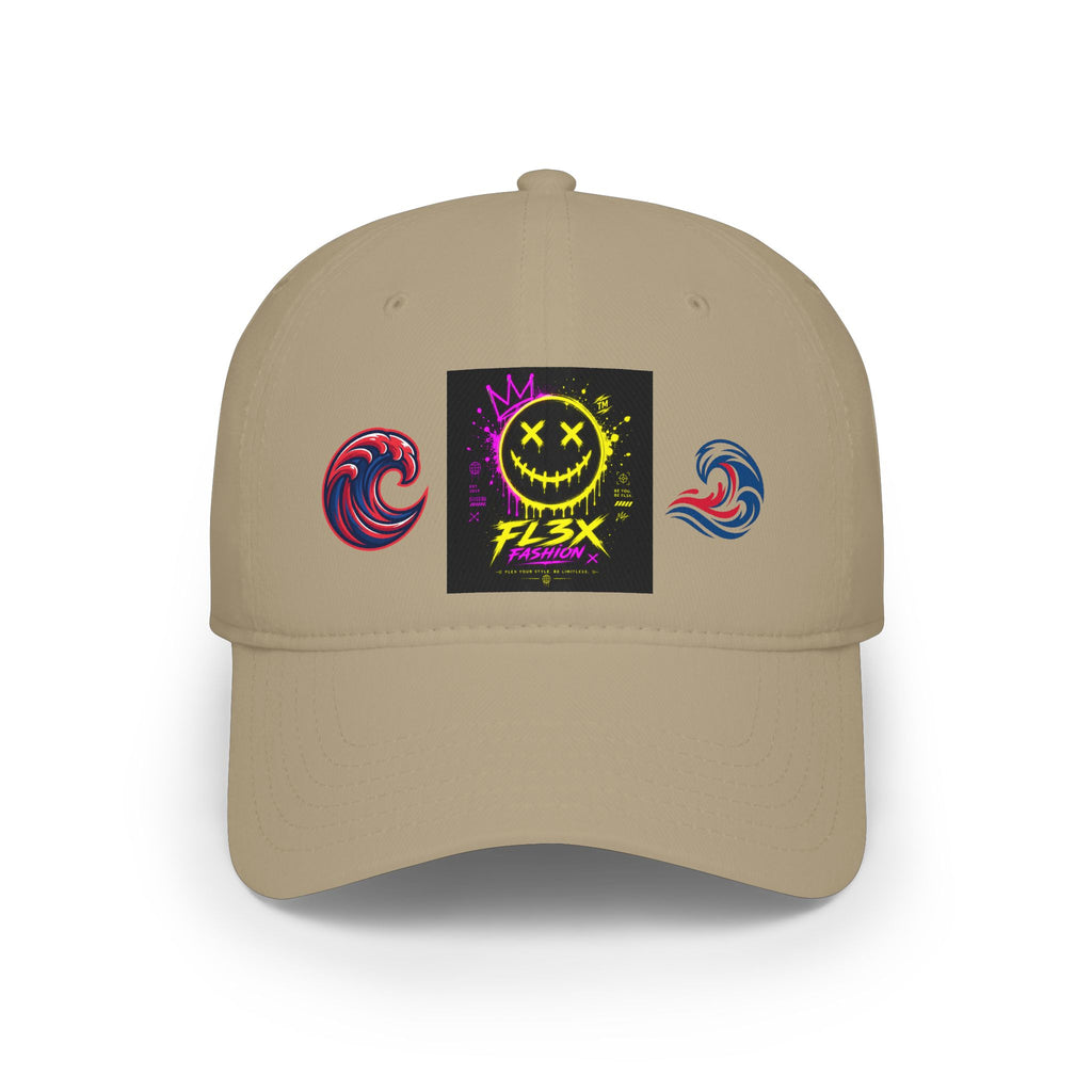 Low Profile Baseball Cap — Neon Grin Streetwear Hat with 'FL3X' Graphic