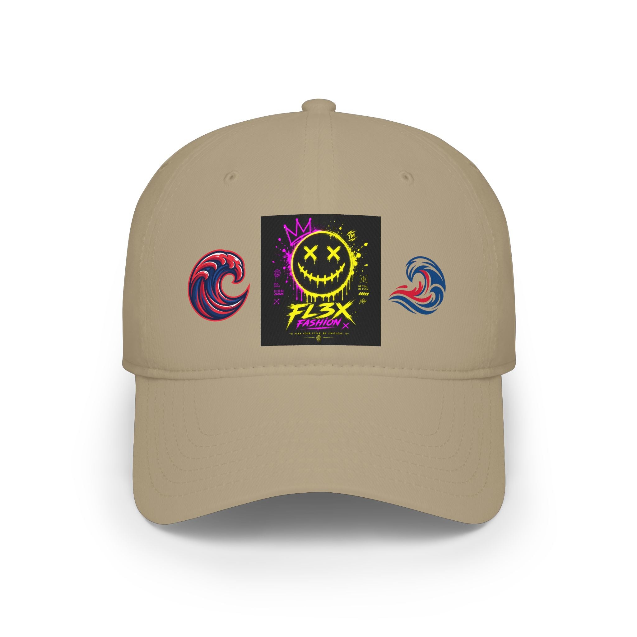Low Profile Baseball Cap — Neon Grin Streetwear Hat with 'FL3X' Graphic