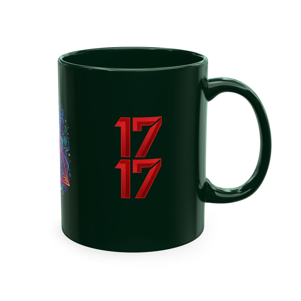 Ceramic Mug — Mystic Third Eye Pyramid Design with 7/17 Red Numerals