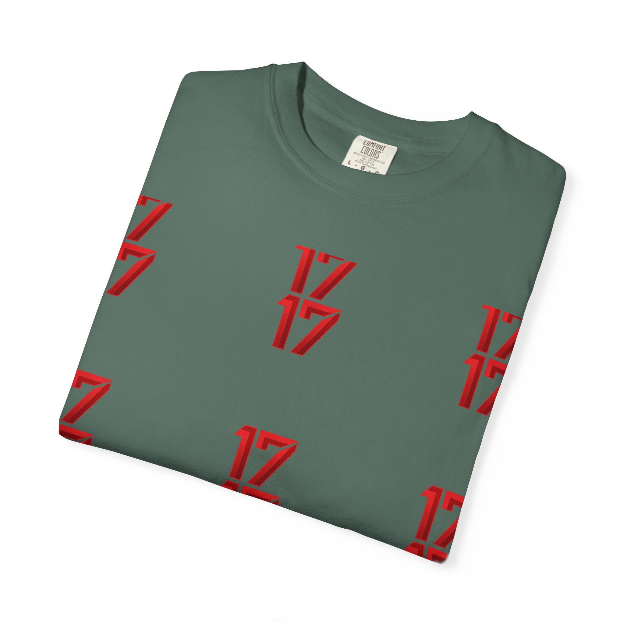 17 Pattern Graphic T-Shirt — Repeating Red Logo Tee