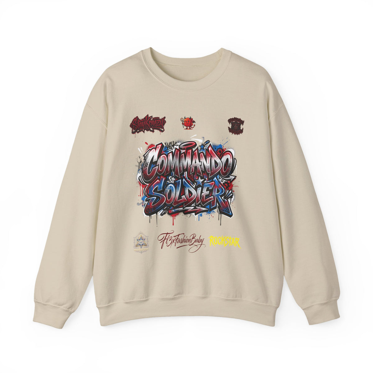 Commando Soldier Graffiti Crewneck Sweatshirt — Military Streetwear Graphic Sweatshirt