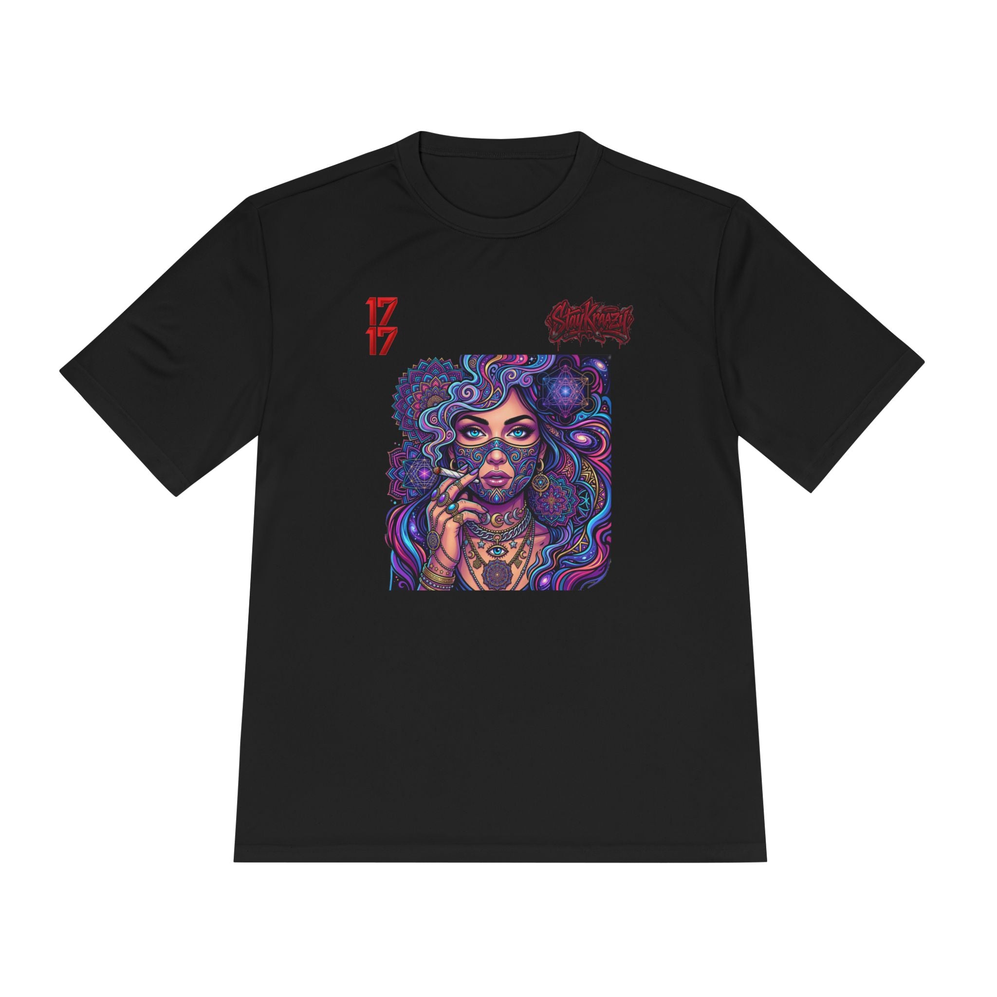 Psychedelic Woman Graphic Tee — Retro Cosmic Portrait Moisture‑Wicking Shirt