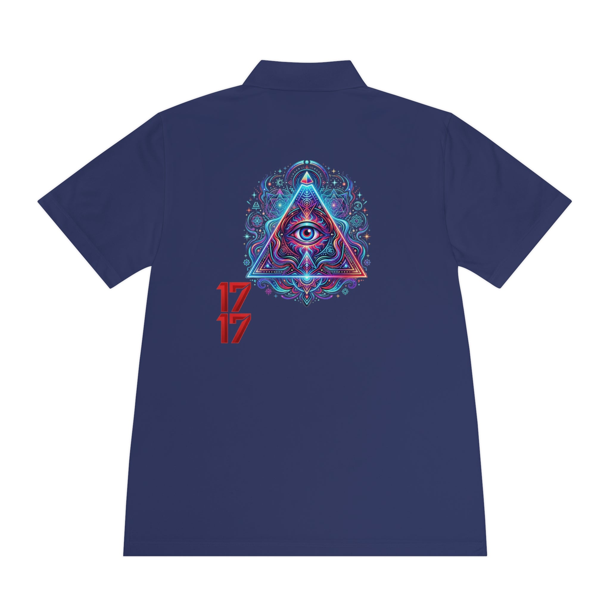Men's Polo Shirt — Mystic All-Seeing Eye Triangle Design with 17/17 Accent