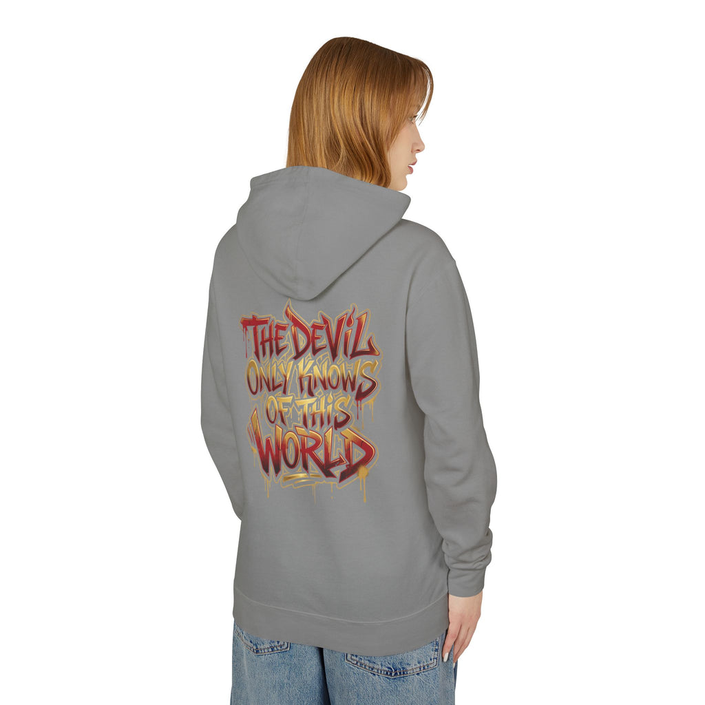 Devil Graphic Hoodie — "The Devil Only Knows of This World" Streetwear Sweatshirt