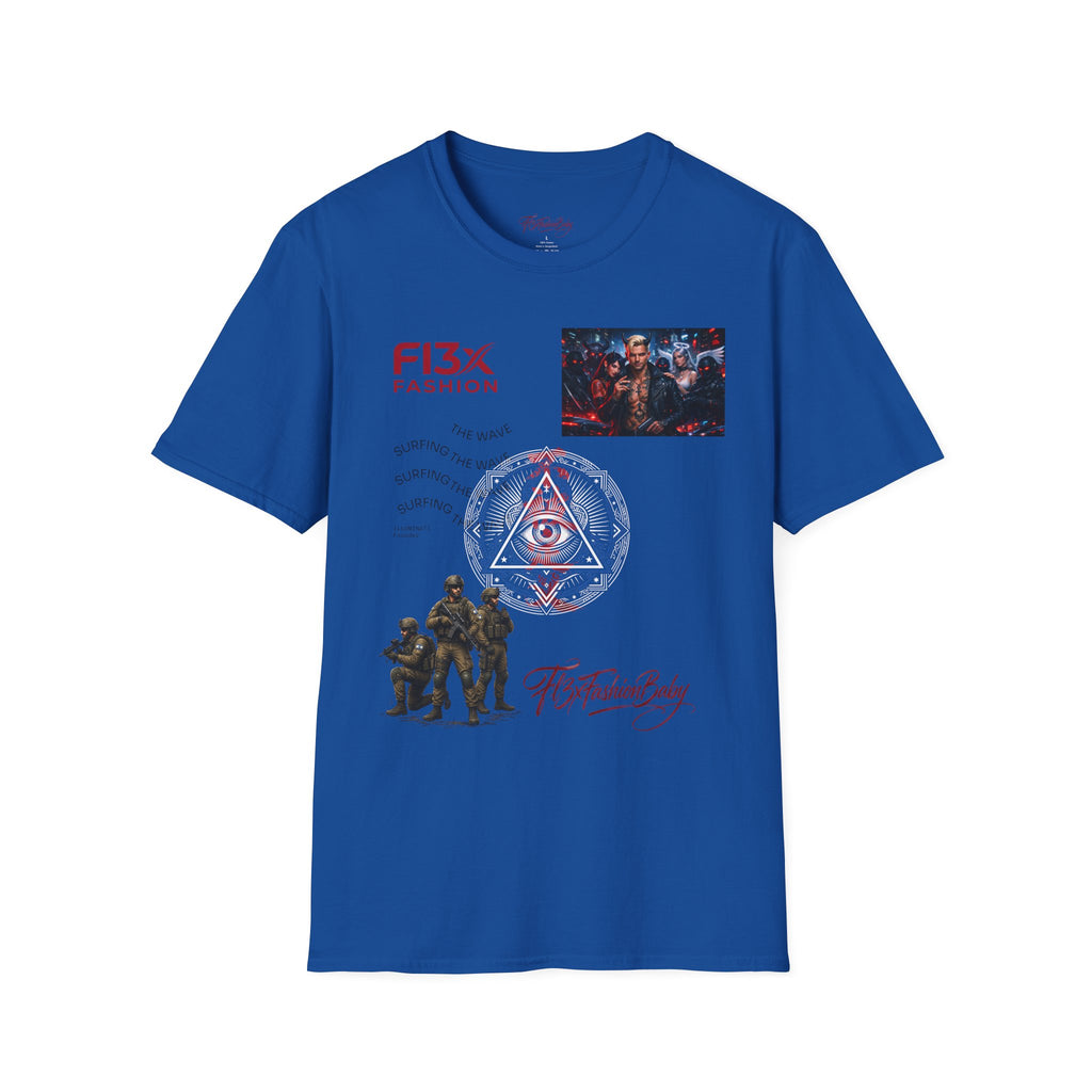 Graphic T-Shirt — F13X Fashion Collage Tee (Surfing Wave & Retro Crew)