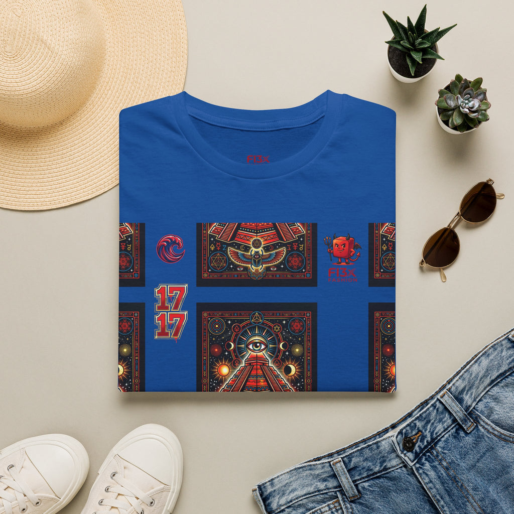 T-Shirt — Retro Cosmic Tarot Graphic with '17' Mystic Symbols