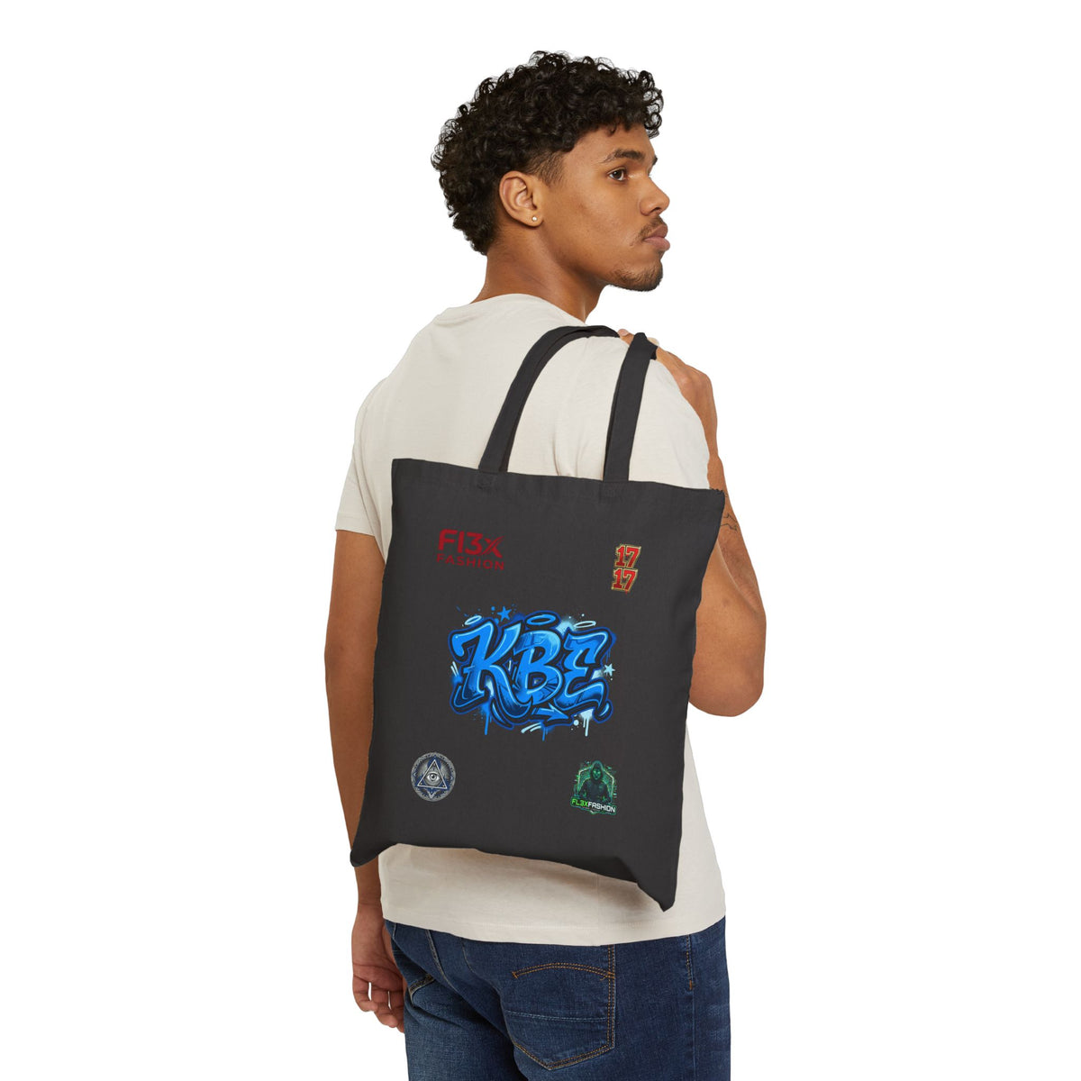 Canvas Tote Bag — Blue Graffiti "KBE" Design Eco Shopper