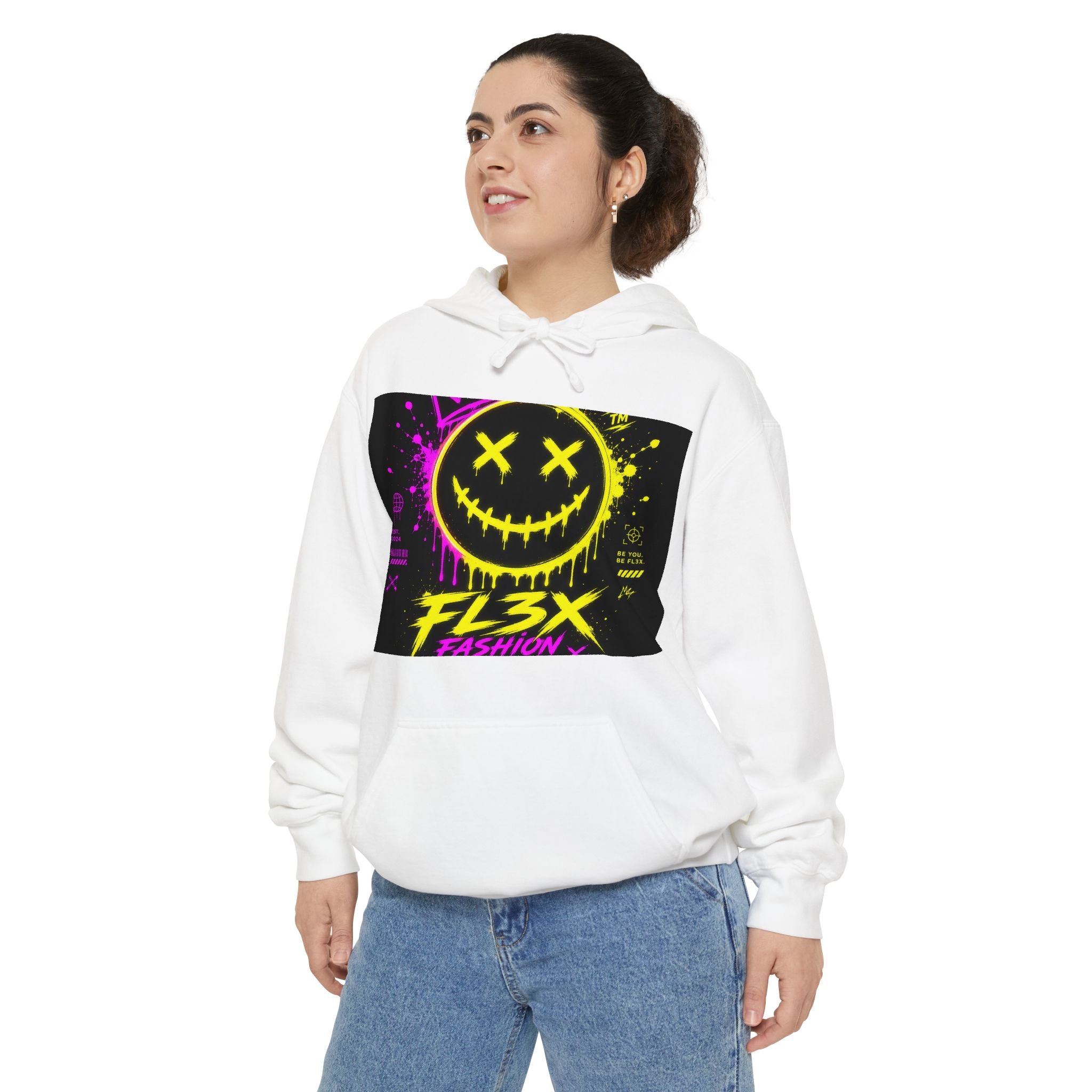 Graffiti Smiley Hoodie — FL3X Neon Streetwear Pullover