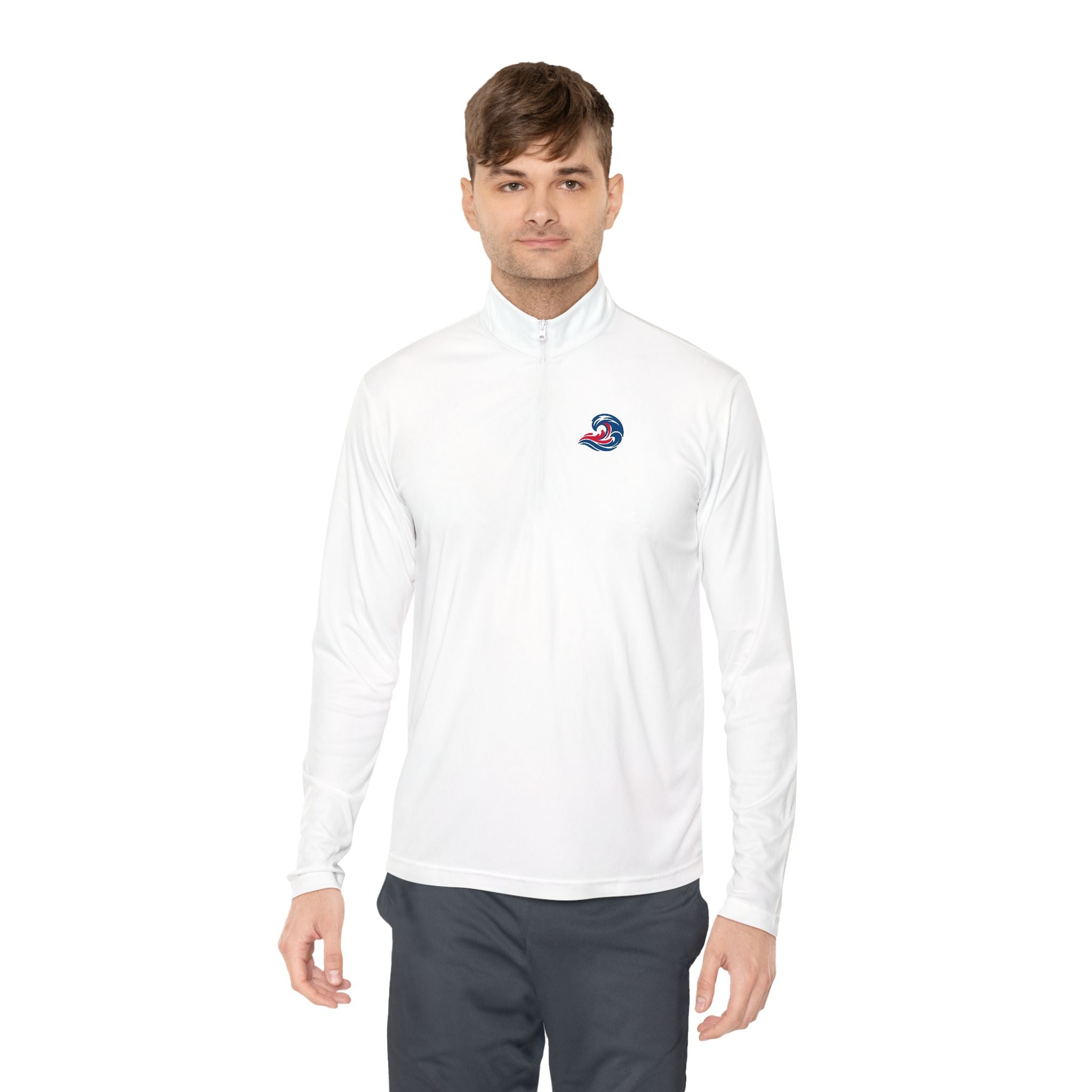 Quarter-Zip Pullover — Coastal Wave Logo Pullover with Back Graphic