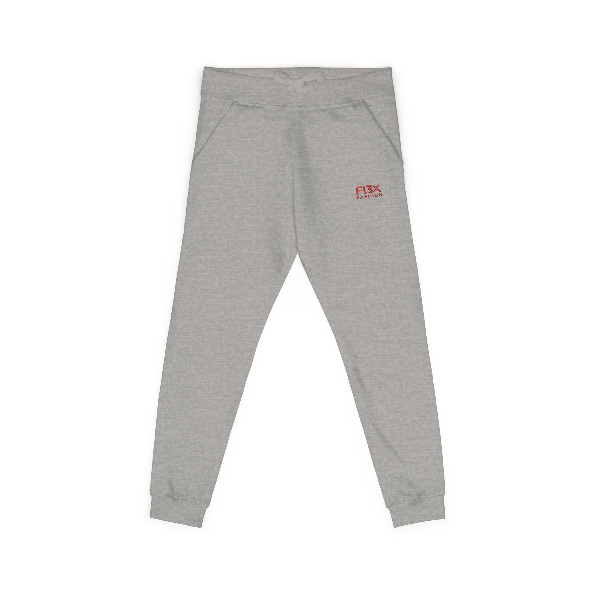 Embroidered Cozy Sweatpants — Minimal Red Logo Fleece Joggers