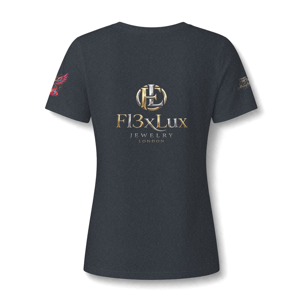 Women's V-Neck Tee — 'F13x Fashion' Floral Logo & Devil Graphic