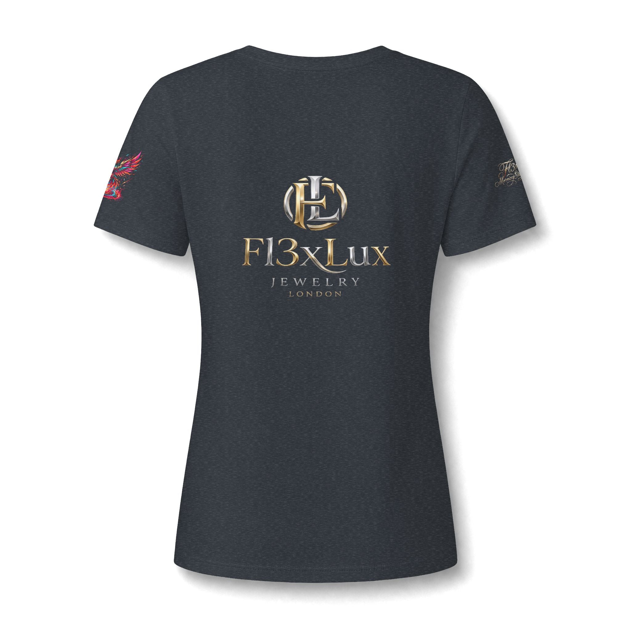 Women's V-Neck Tee — 'F13x Fashion' Floral Logo & Devil Graphic