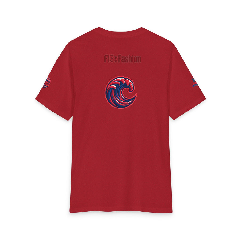 Graphic Tee — 'F13x Fashion' Red & Blue Wave Art T-Shirt