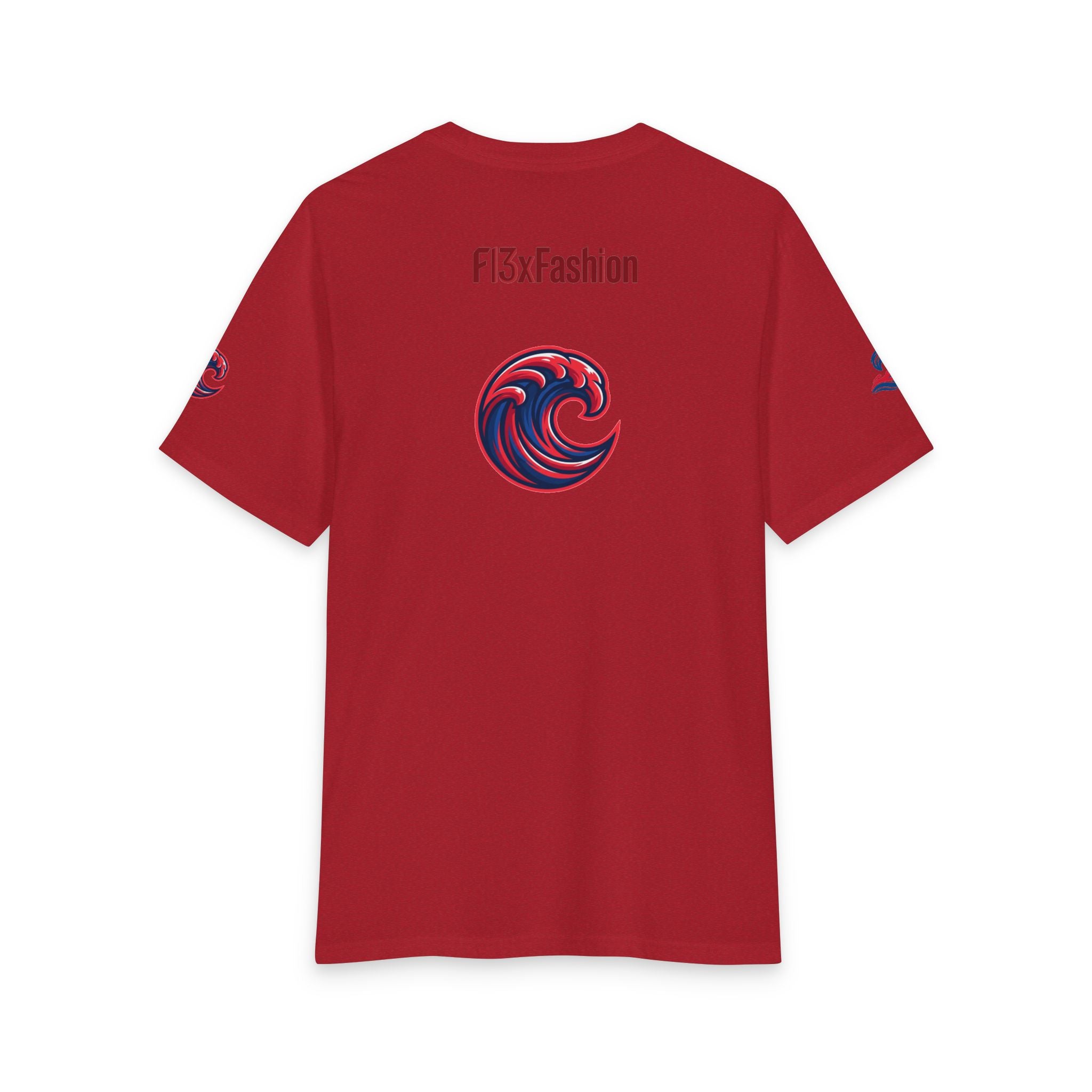 Graphic Tee — 'F13x Fashion' Red & Blue Wave Art T-Shirt