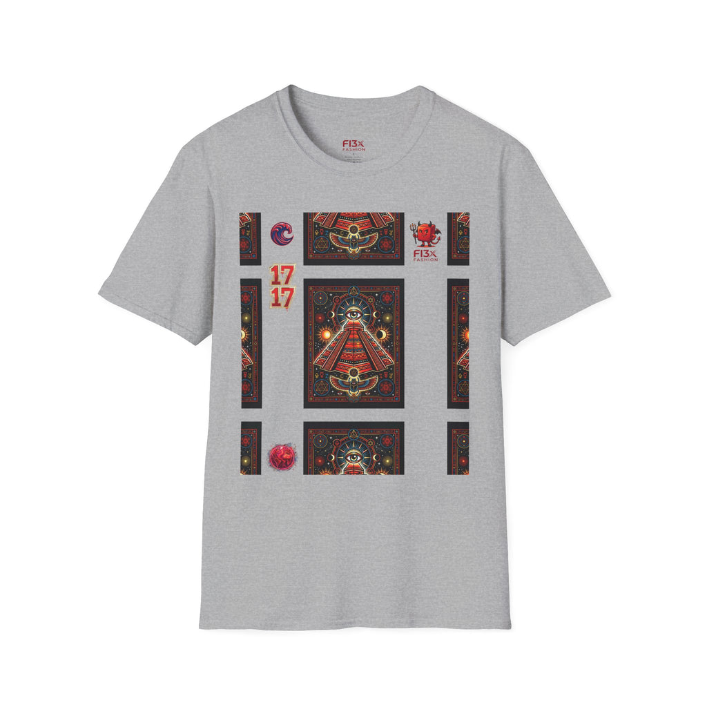 T-Shirt — Retro Cosmic Tarot Graphic with '17' Mystic Symbols