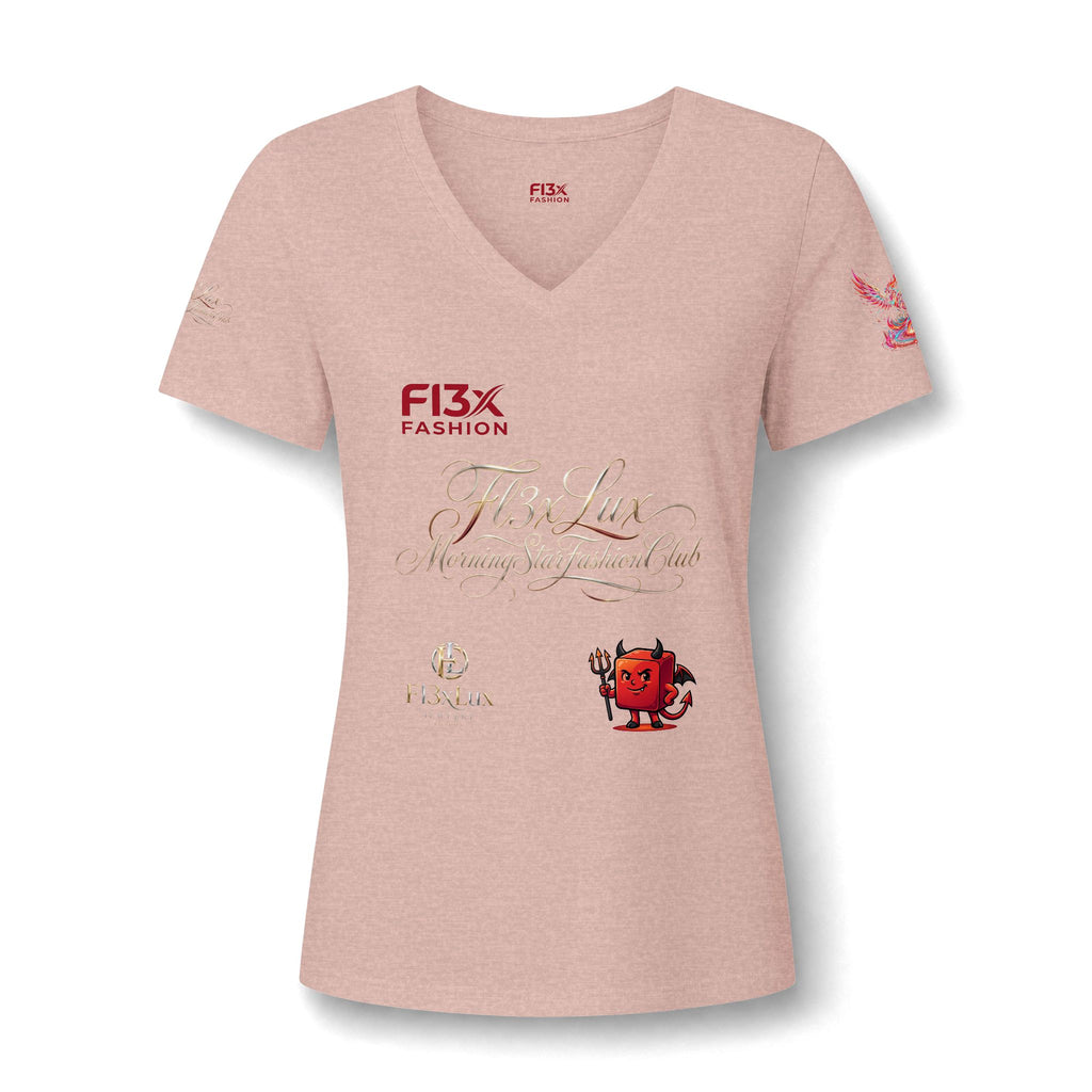 Women's V-Neck Tee — 'F13x Fashion' Floral Logo & Devil Graphic