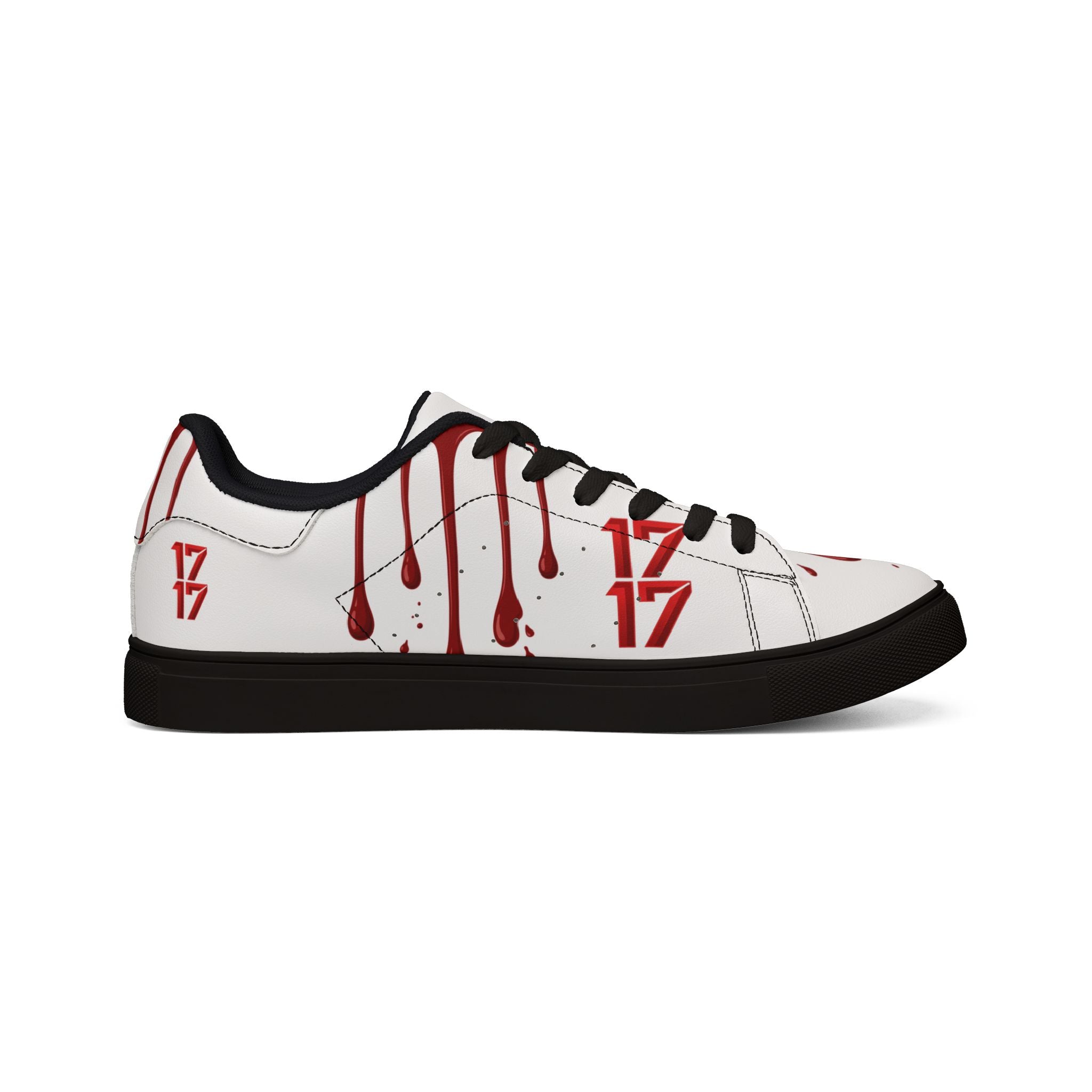 Leather Sneakers — White Low-Top with Red Drip & "17" Graphic