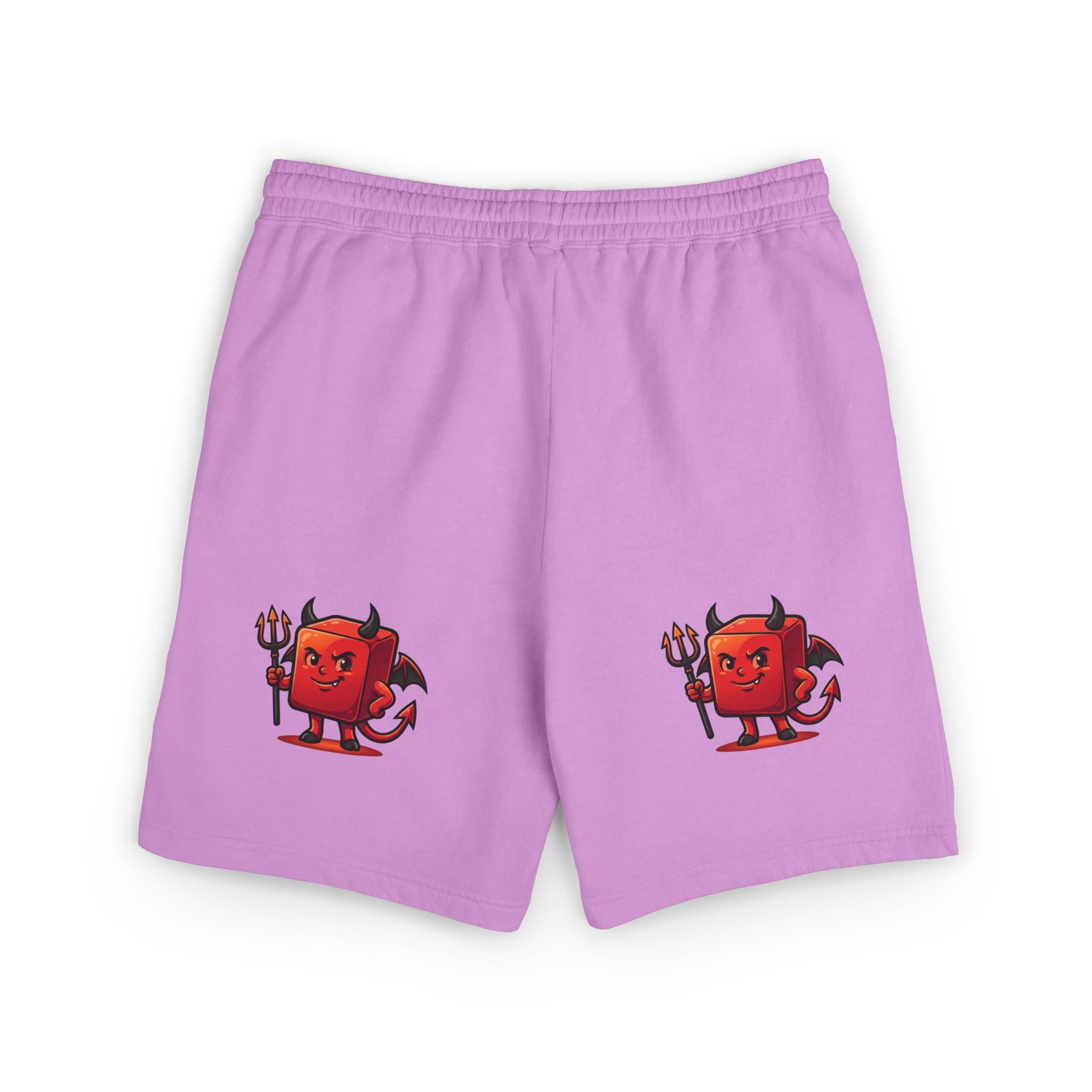Devil Doodle Fleece Sweat Shorts — Cute Red Demon Graphic Lounge Shorts