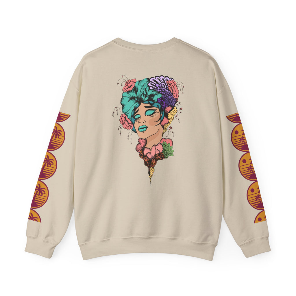Crewneck Sweatshirt — Floral Femme Portrait “FitFashionBaby” Graphic