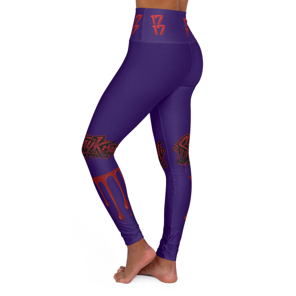 High-Waist Purple Graphic Yoga Leggings — Bold Street-Style 'Stay True' Design