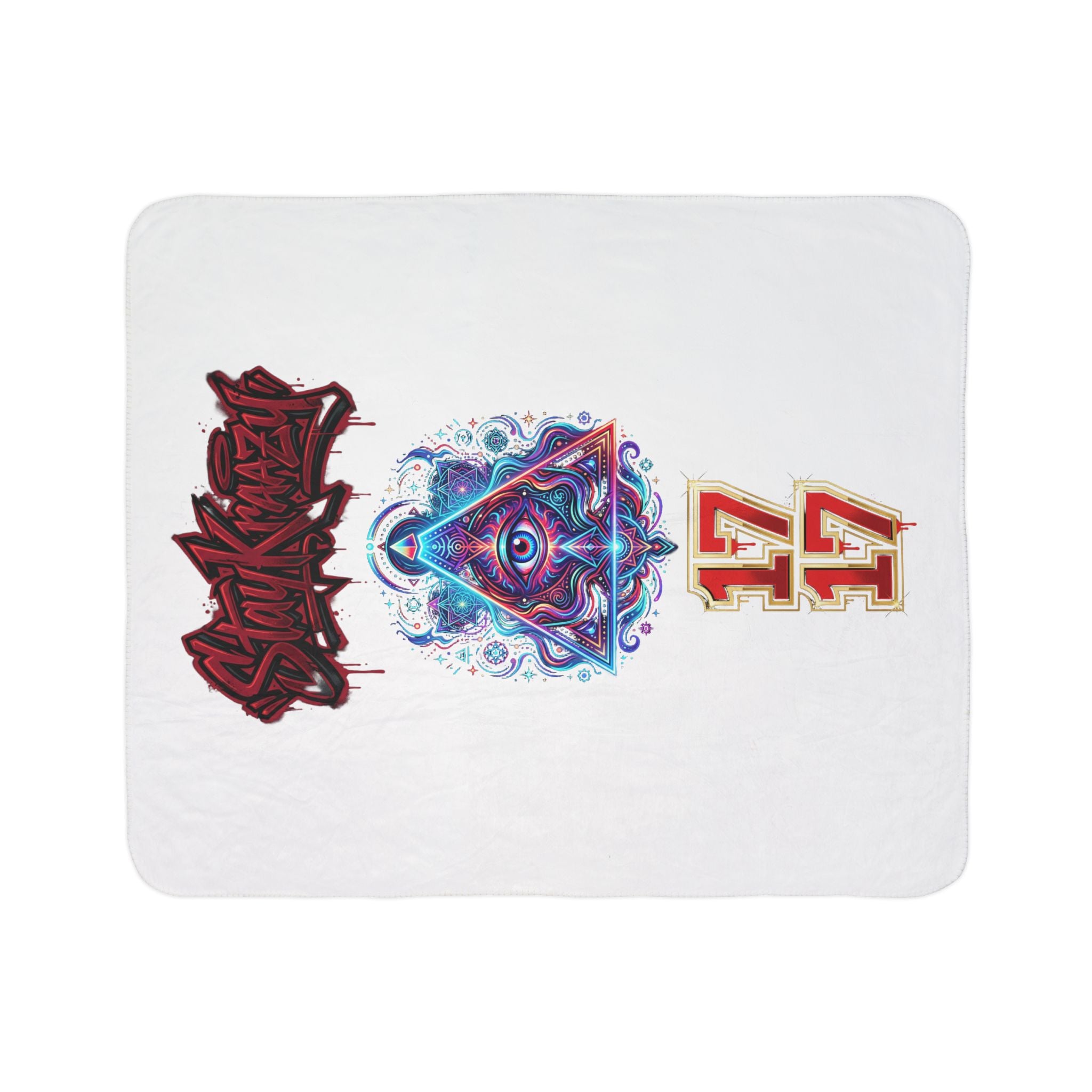 Sherpa Blanket — "Stay Kraazy" Illuminated Eye Graphic with 17 Accent