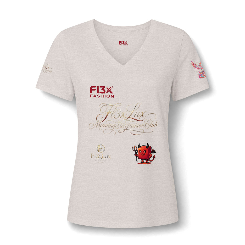 Women's V-Neck Tee — 'F13x Fashion' Floral Logo & Devil Graphic