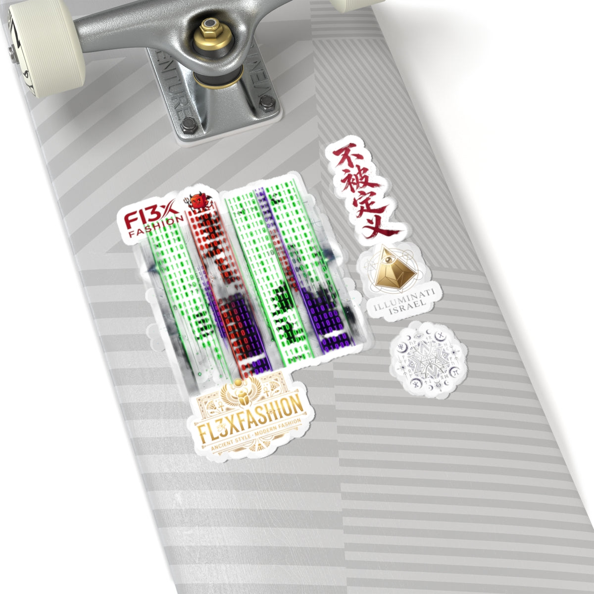 Kiss-Cut Stickers — Cyberpunk Circuit Sticker Pack with Japanese Script & Illuminati Emblem