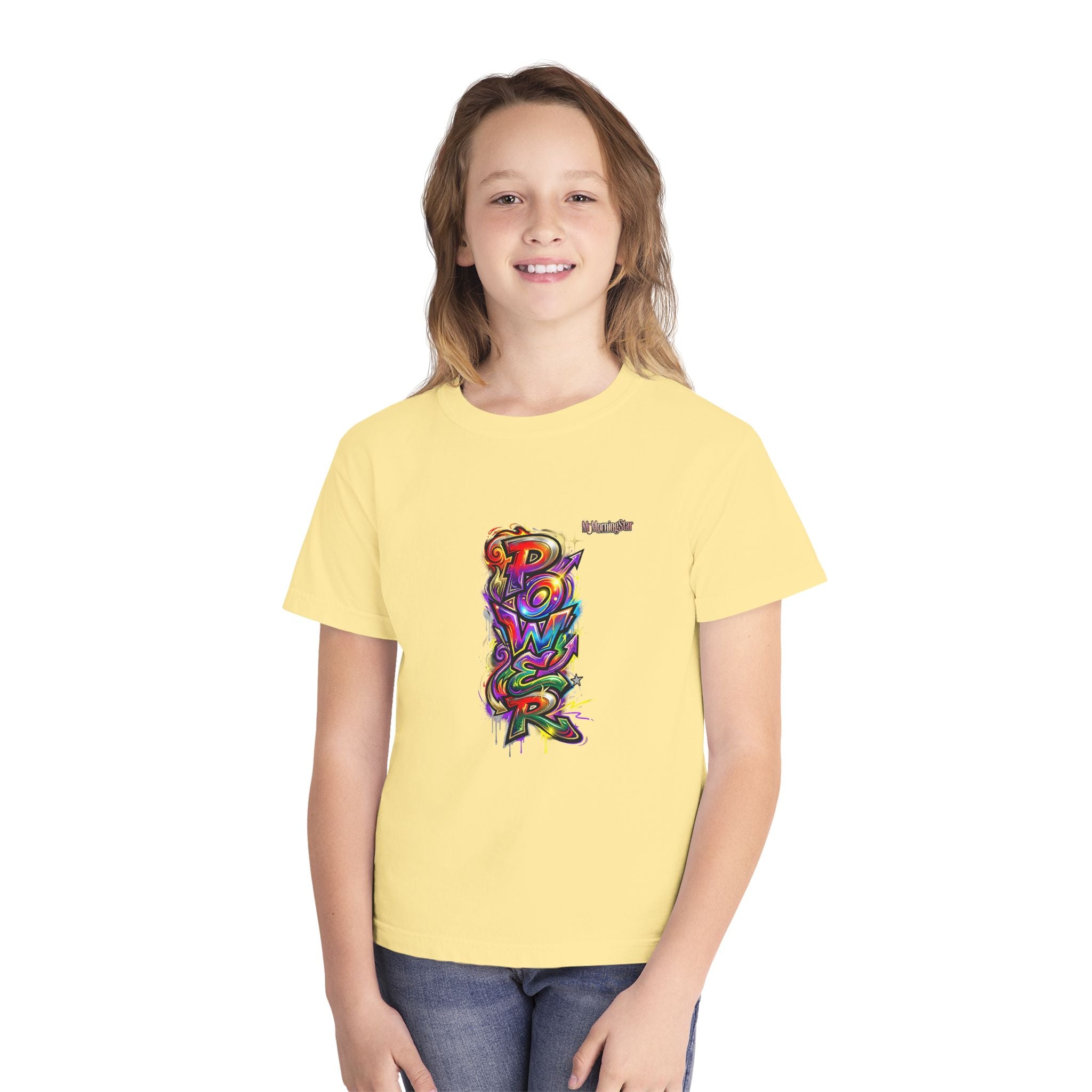 Youth Tee - Colorful 'Power' Graffiti Vertical Graphic
