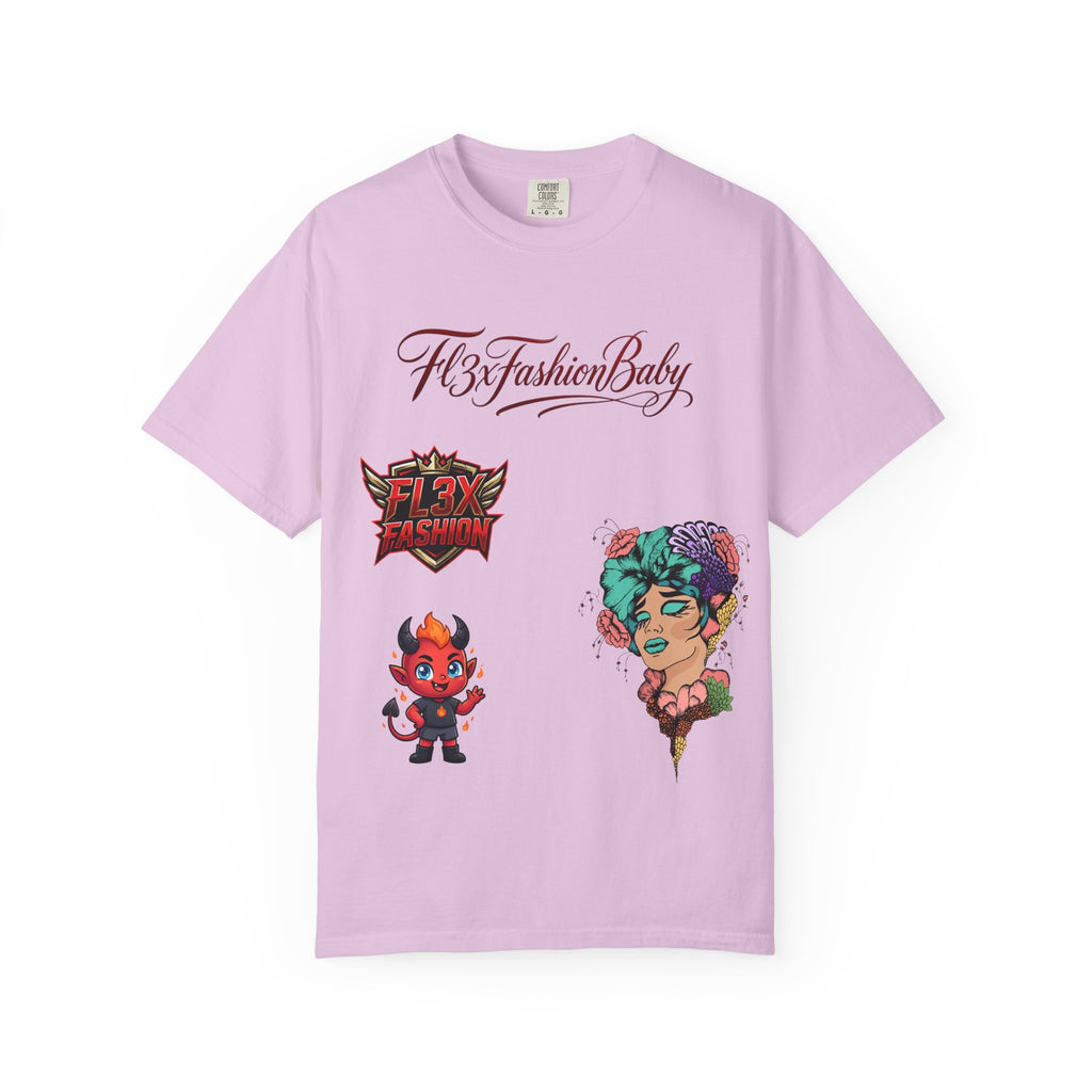 Artistic Floral Portrait T-Shirt — 'Fl3xFashionBaby' Graphic Tee