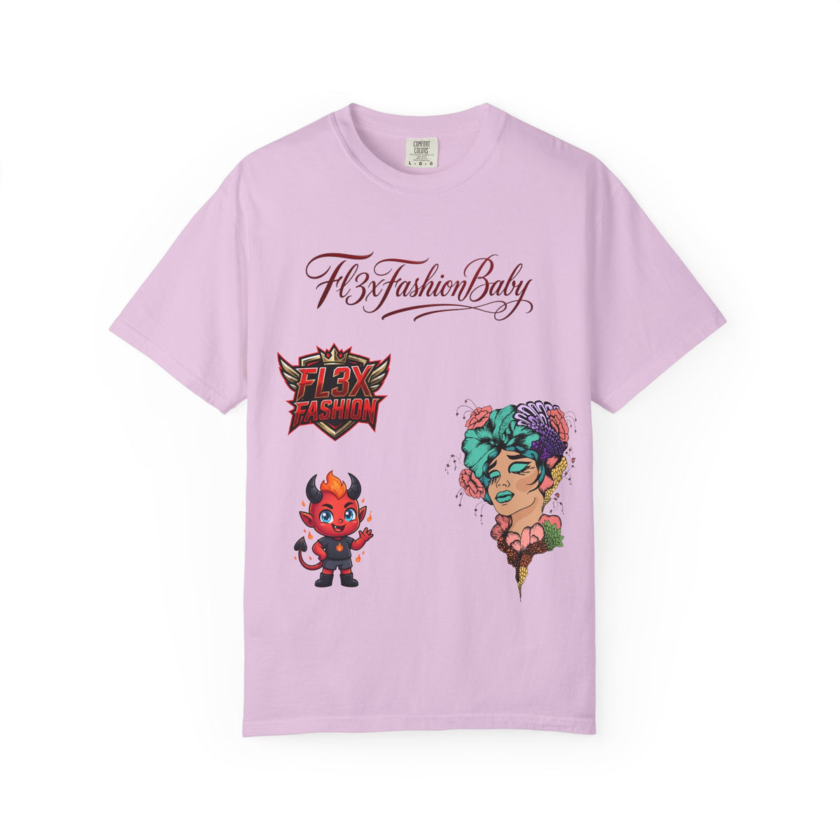 Artistic Floral Portrait T-Shirt — 'Fl3xFashionBaby' Graphic Tee