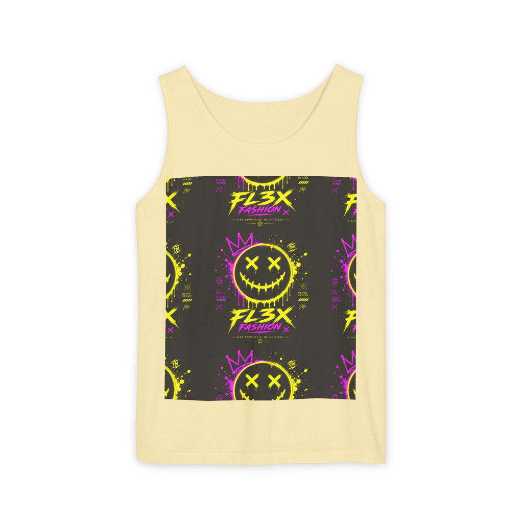 FL3X Fashion Graphic Tank Top — Neon Smiley & Devil Logo Streetwear
