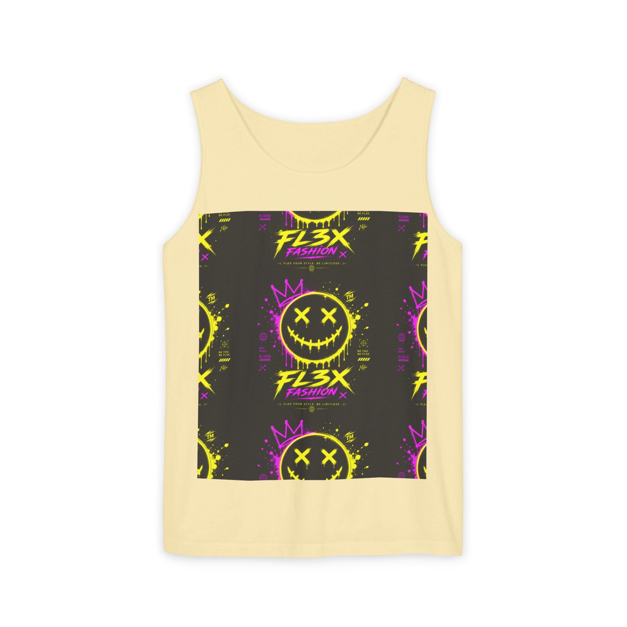 FL3X Fashion Graphic Tank Top — Neon Smiley & Devil Logo Streetwear