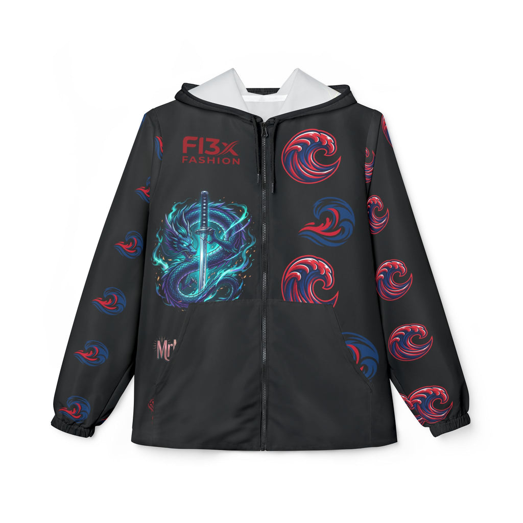 Dragon Sword Windbreaker Jacket — Neon Fantasy AOP Hooded Jacket