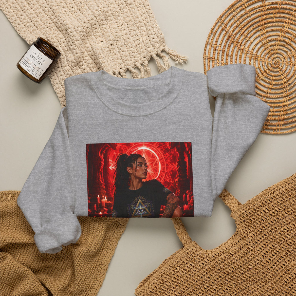 Crewneck Sweatshirt — Gothic Red Neon Angel Photo Print