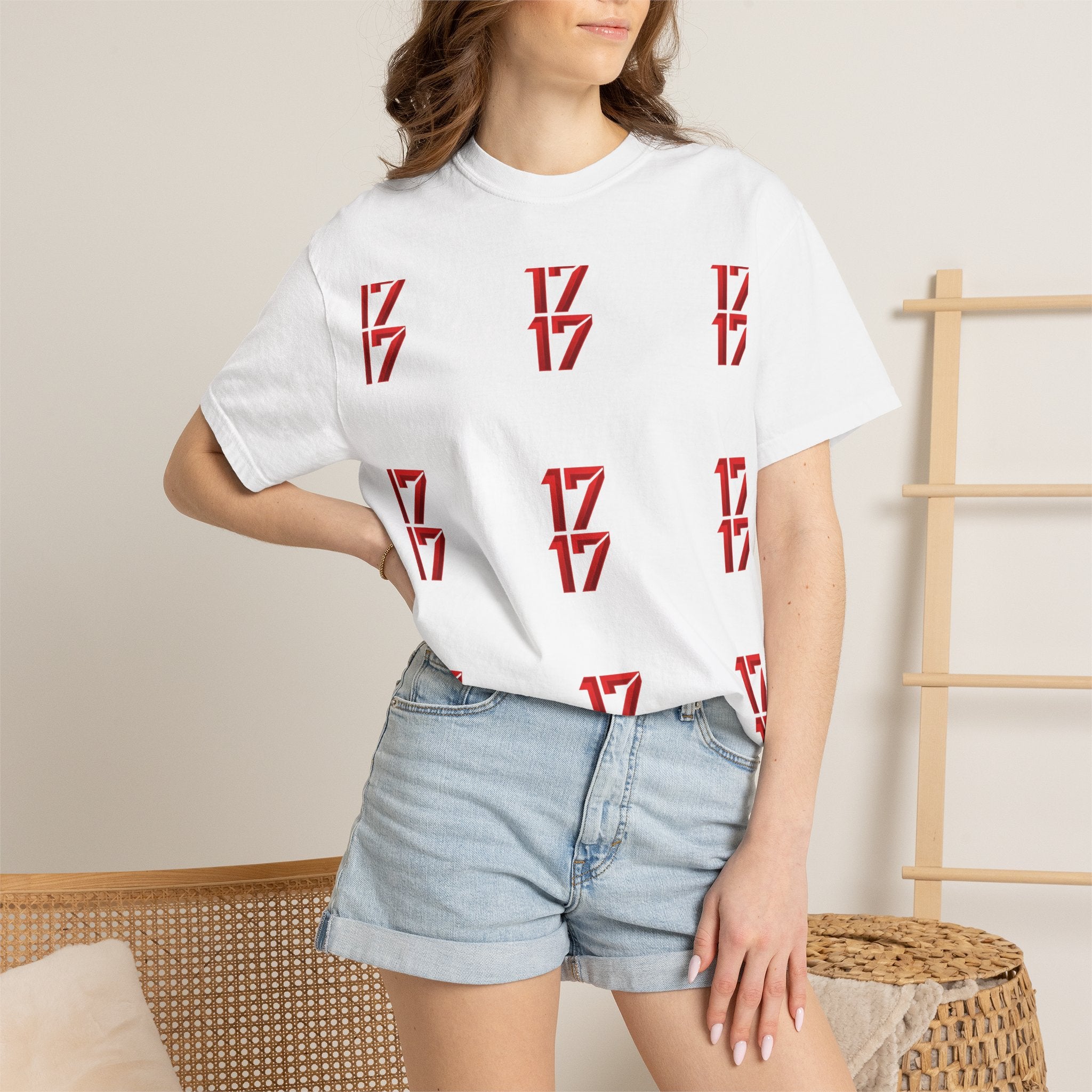 17 Pattern Graphic T-Shirt — Repeating Red Logo Tee