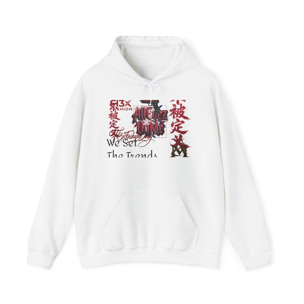 Graphic Hoodie — Asian Calligraphy & Red Ink Street Art Design