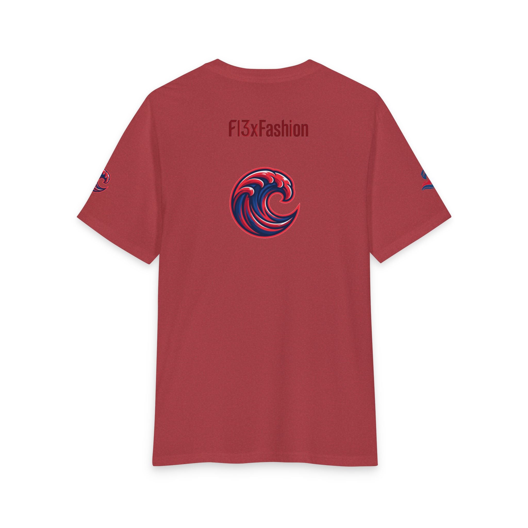 Graphic Tee — 'F13x Fashion' Red & Blue Wave Art T-Shirt