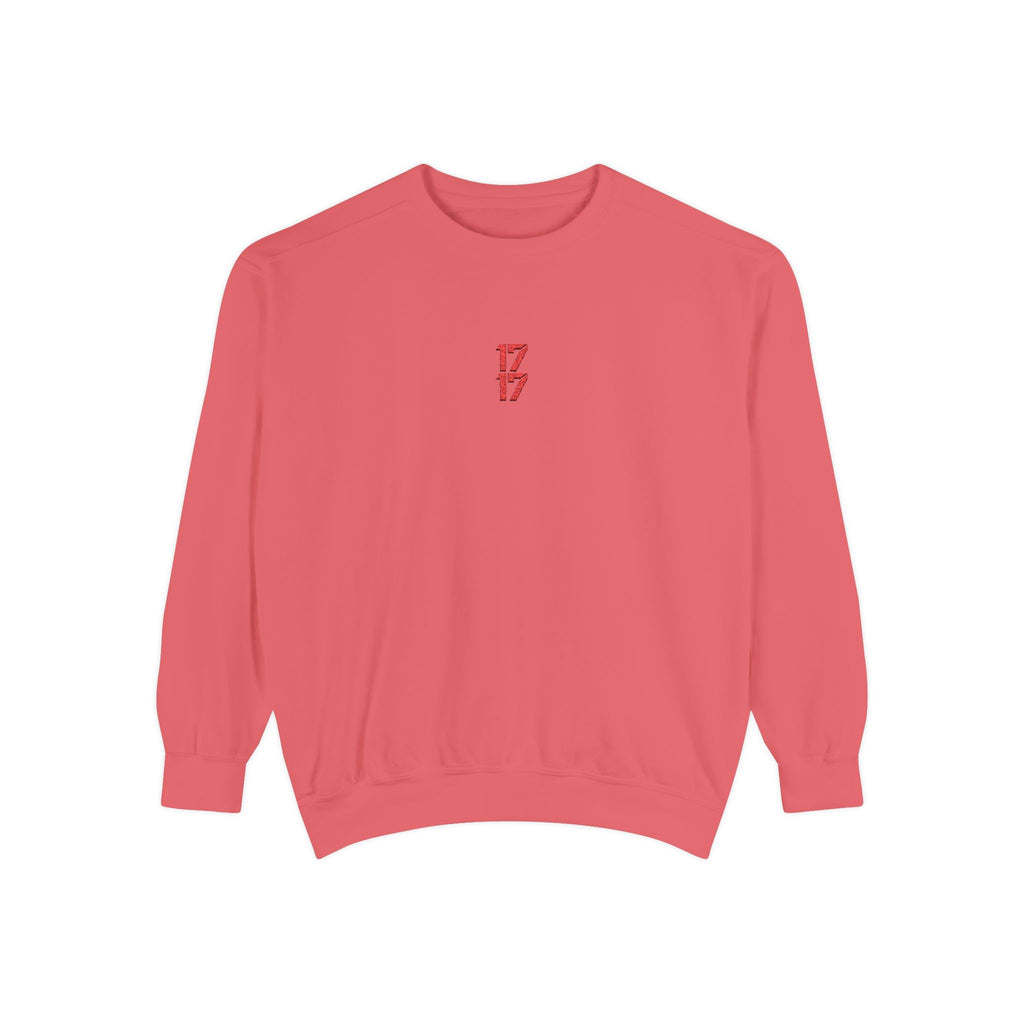 Sweatshirt — Minimal Red "17/17" Chest Logo Garment-Dyed Crew