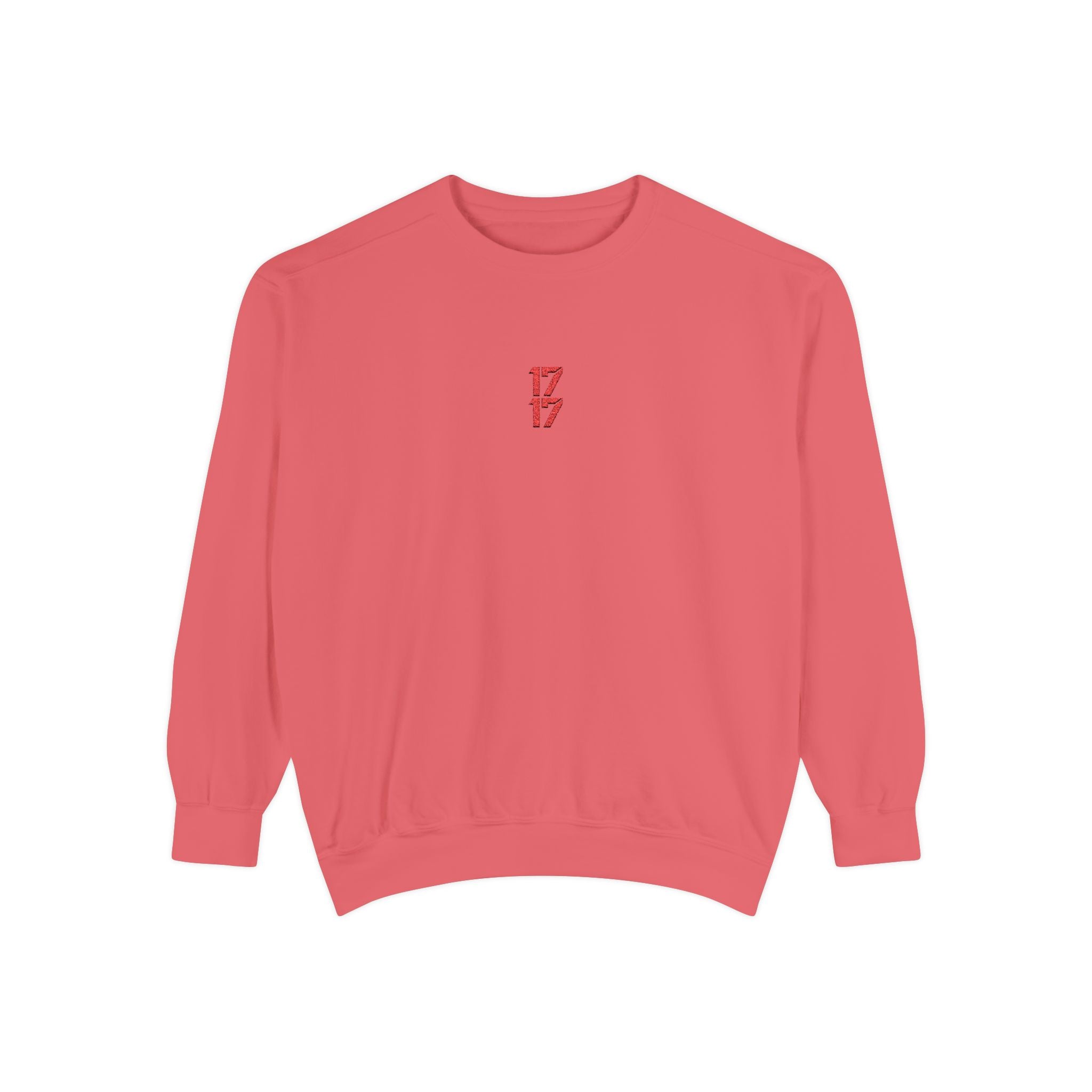 Sweatshirt — Minimal Red "17/17" Chest Logo Garment-Dyed Crew