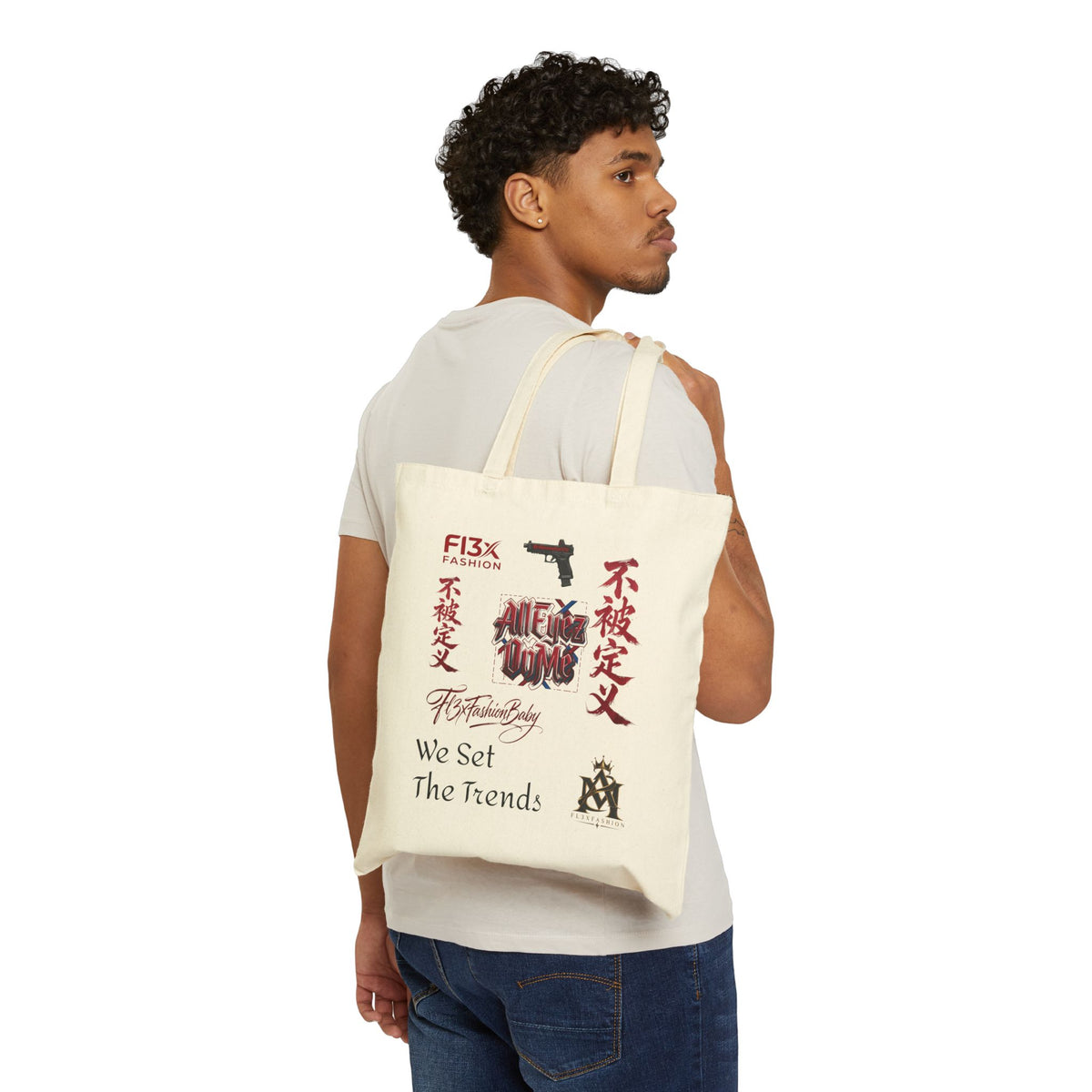 Canvas Tote Bag — Urban Graphic Print "We Set The Trends"
