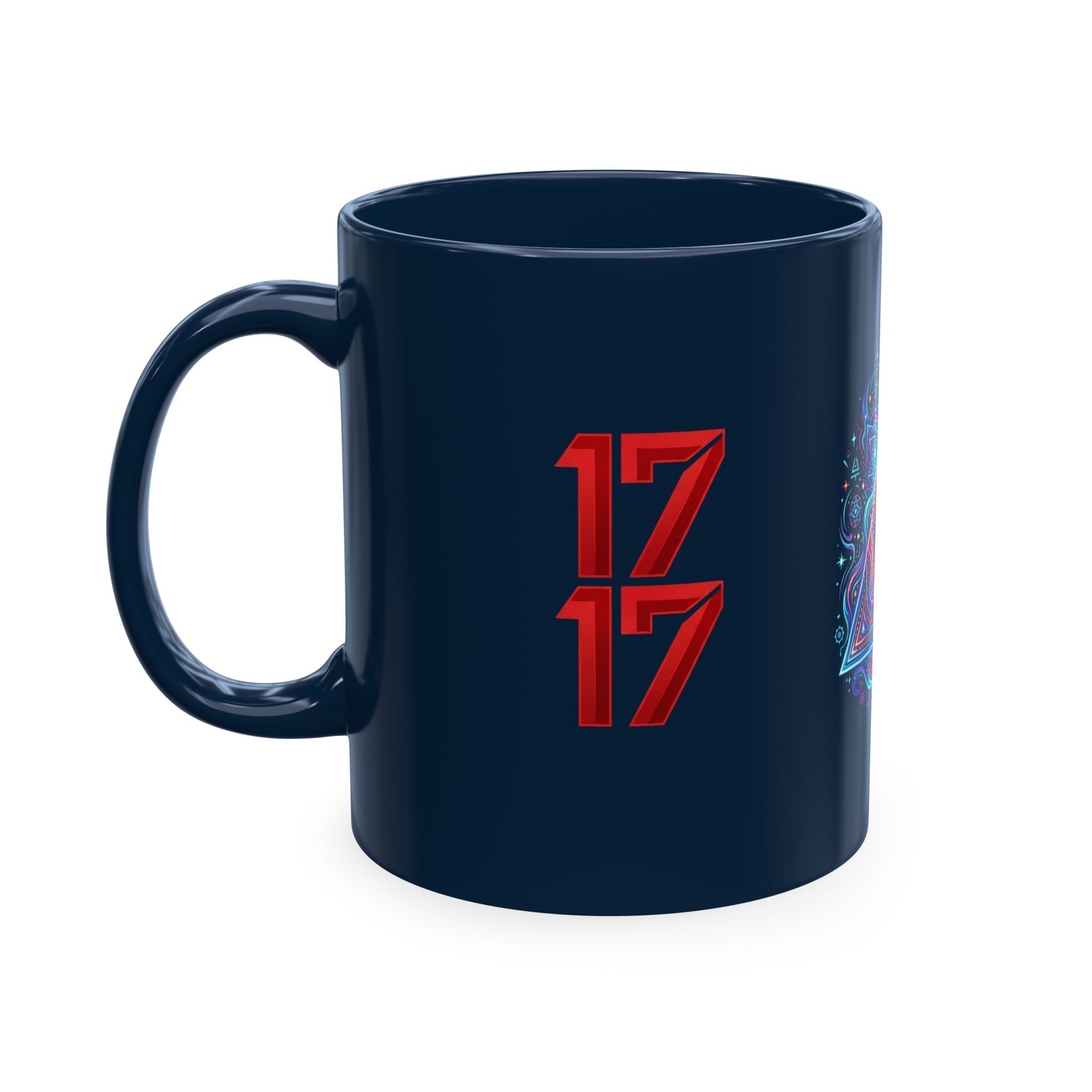 Ceramic Mug — Mystic Third Eye Pyramid Design with 7/17 Red Numerals